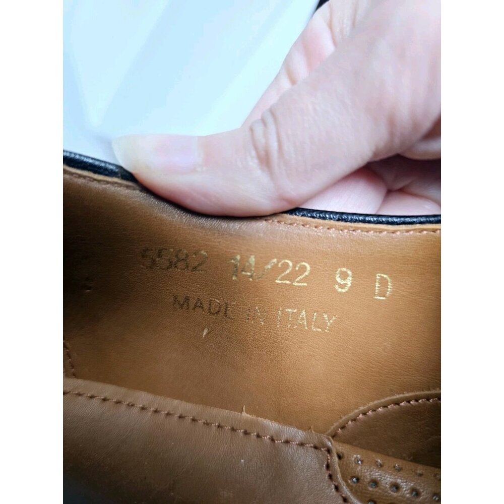 Allen Edmonds Lucca Black Leather Slip On Brogues Mens Dress Shoes Loafers 9 - Picture 10 of 11